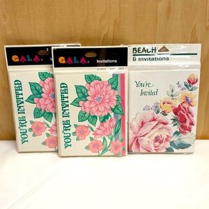 Vintage Invitations Cards Pink Floral Pastel NOS Card Envelope Party